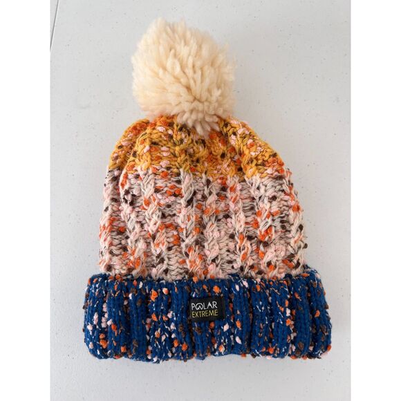 Polar Extreme Yellow Pink Orange Blue Speckled Pom Pom Beanie OSFM - Picture 1 of 6